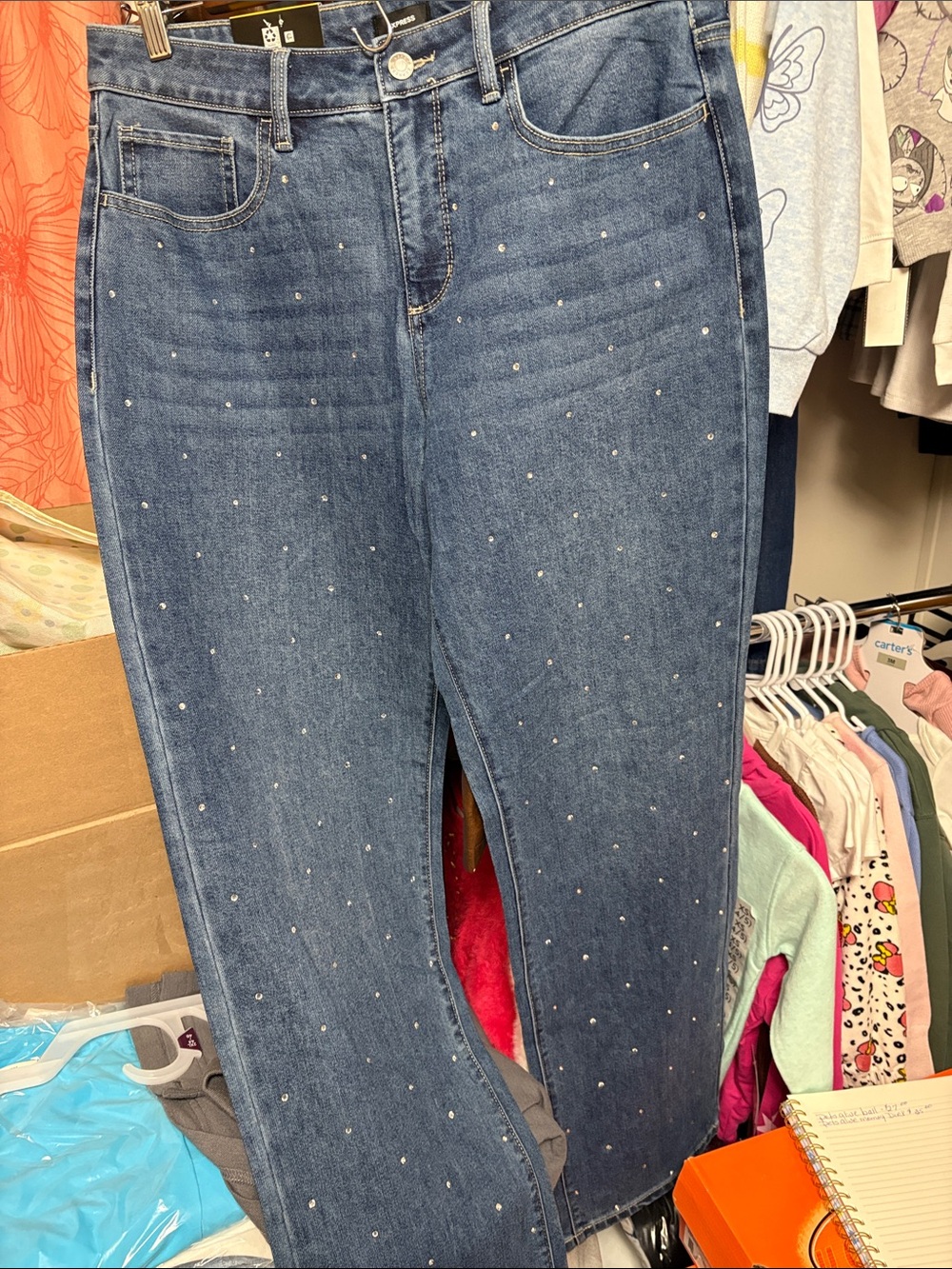 Express Medium Blue Embellished Bootcut Jeans